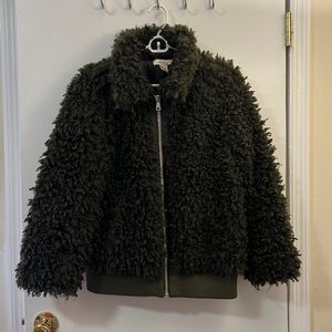 H&M forest green fluffy jacket, size US 2